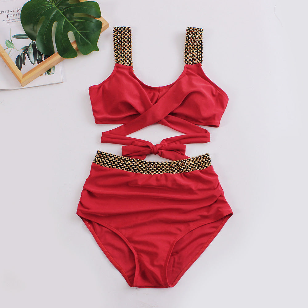 Women's High-Waisted Bikini Set with Stylish Wrap Top Mune Fashion