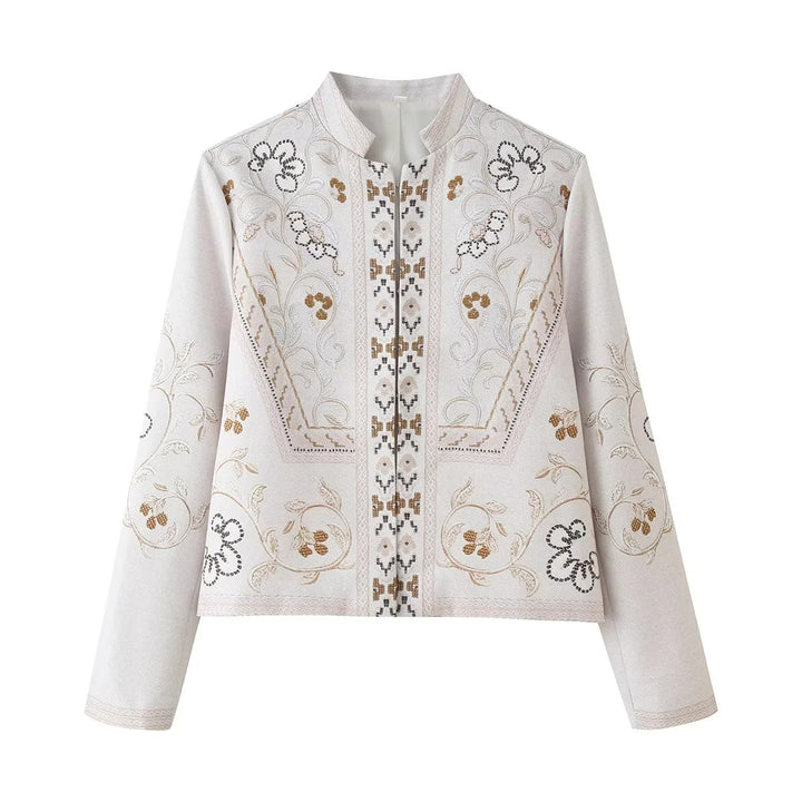 Ladies nan ornamental stick jacket in boxy cut with stand-up collar and decorative border Mune Fashion