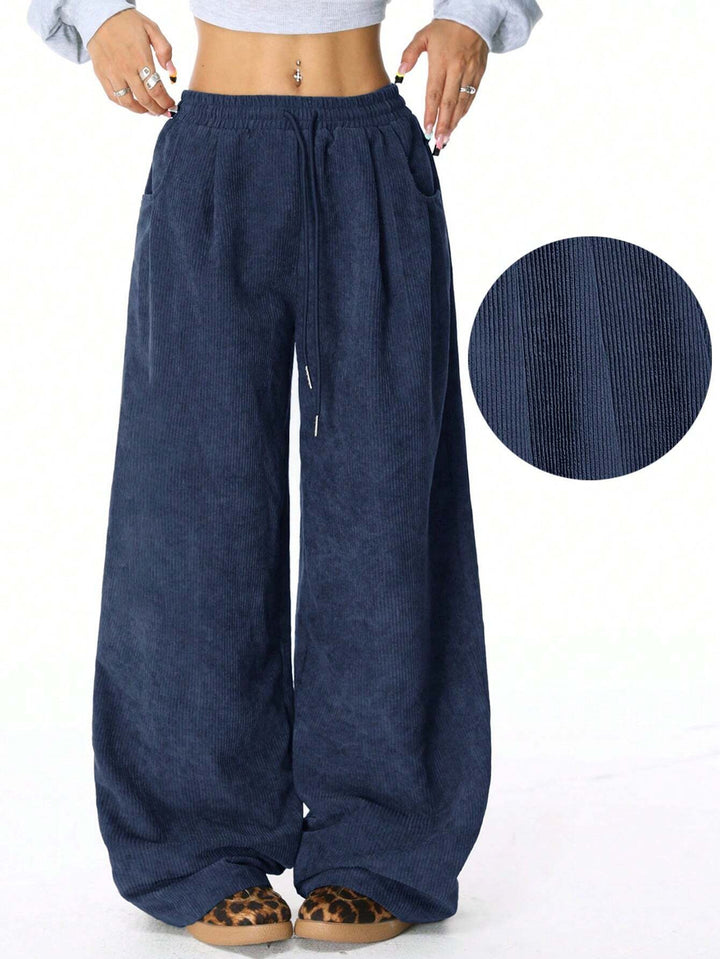 Ladies Wide Cord Trousers made of Fine Cord with High Elastic Waistband Mune Fashion