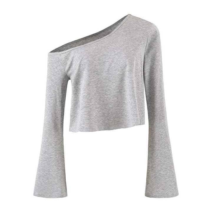 Women's Cropped Off-Shoulder Long Sleeve with Flared Trumpet Sleeves made of Jersey Mune Fashion