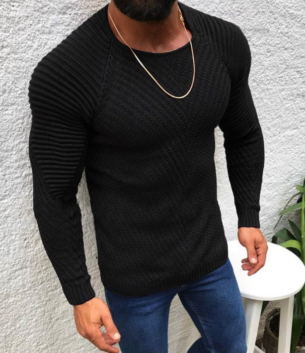 Men's structured slim-fit raglan sweater made of fine ribbed and waffle knit Mune Fashion