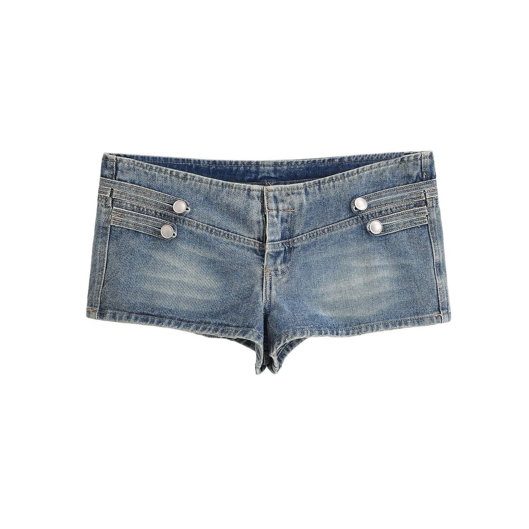 Women's denim jacket in military style with stand-up collar and decorative button plackets Mune Fashion