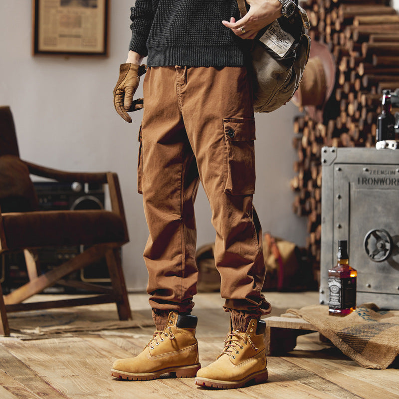 Herren Lässige Canvas-Cargojogginghose mit elastischem Saum, Klapp‑Cargo‑Taschen und verstärkten Knien Mune Fashion