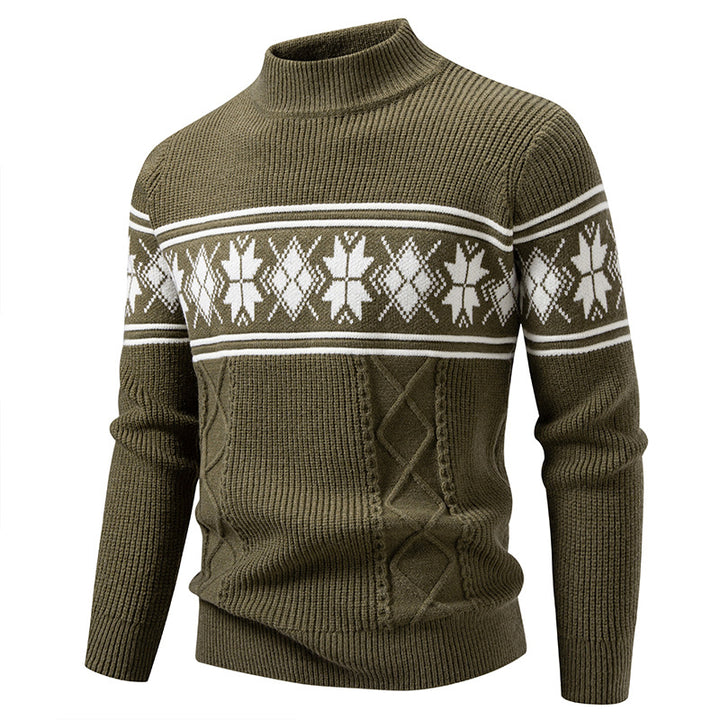 Men's Nano Winter Structured Sweater with Short Stand-Up Collar and Norwegian Pattern Mune Fashion