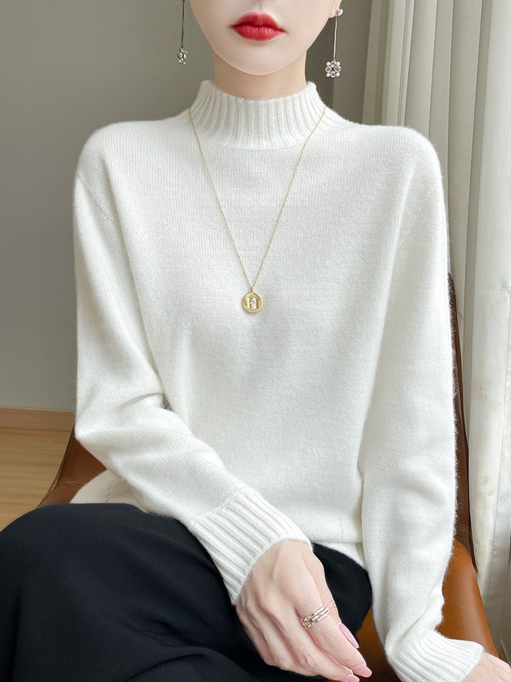 Women's Luxury Soft Midweight Mock Neck Sweater in Angora Look with Fine Rib and Relaxed Silhouette Mune Fashion