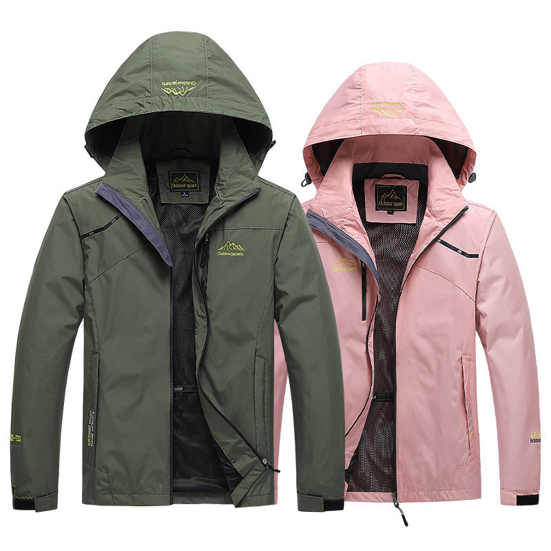 Men's breathable softshell trekking jacket with stowable hood, mesh lining and multifunctional zip pockets Mune Fashion