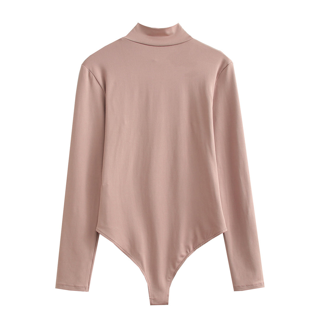 Women's Long Sleeve Bodysuit with Stand-up Collar made of Stretchable Stretch Fabric Mune Fashion