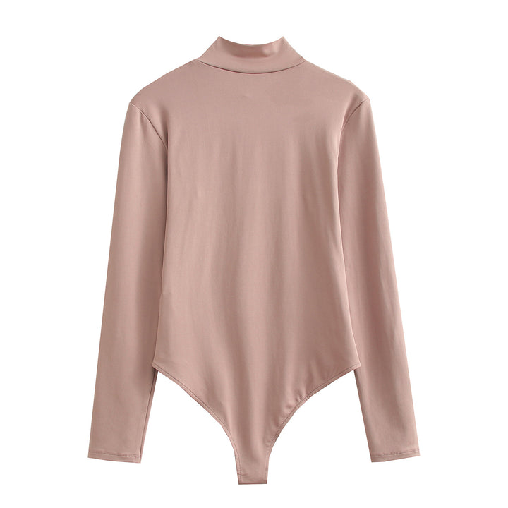 Women's Long Sleeve Bodysuit with Stand-up Collar made of Stretchable Stretch Fabric Mune Fashion