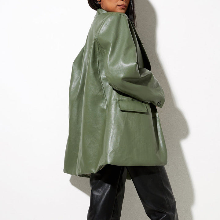 Women's Oversized Faux Leather Blazer Jacket Mune