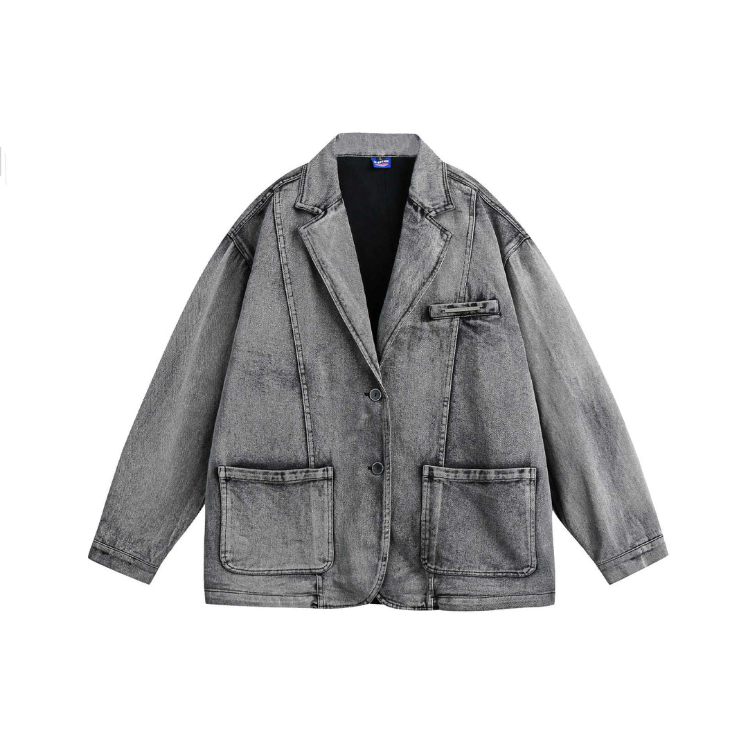 Unisex Oversized Denim Jacket in Vintage Wash with Lapel Collar and Patch Pockets Mune Fashion