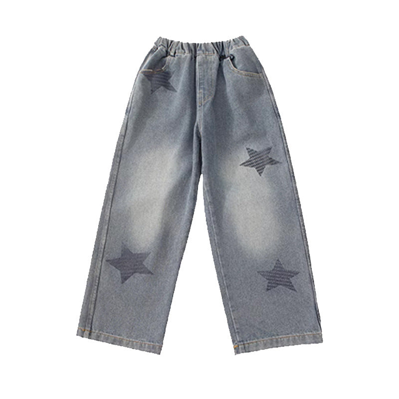 Unisex wide jeans pants with star appliqués Mune Fashion