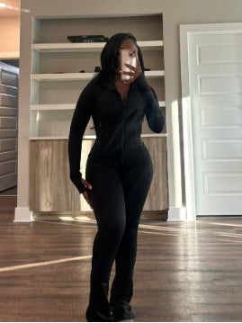 Women's figure-hugging tracksuit with zipper, high waist and flared leg Mune Fashion