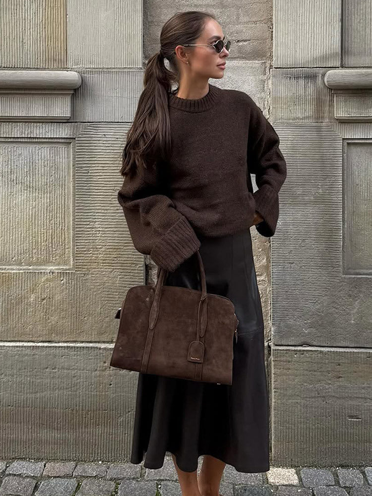 Women's oversized knit sweater with wide ribbed hem and trumpet sleeves Mune Fashion
