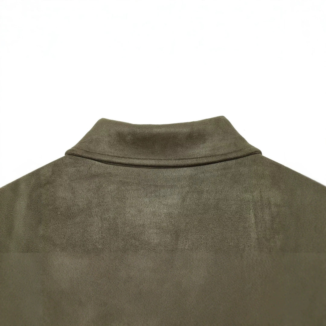 Women's short jacket made of suede imitation with shirt collar and patch pockets Mune Fashion