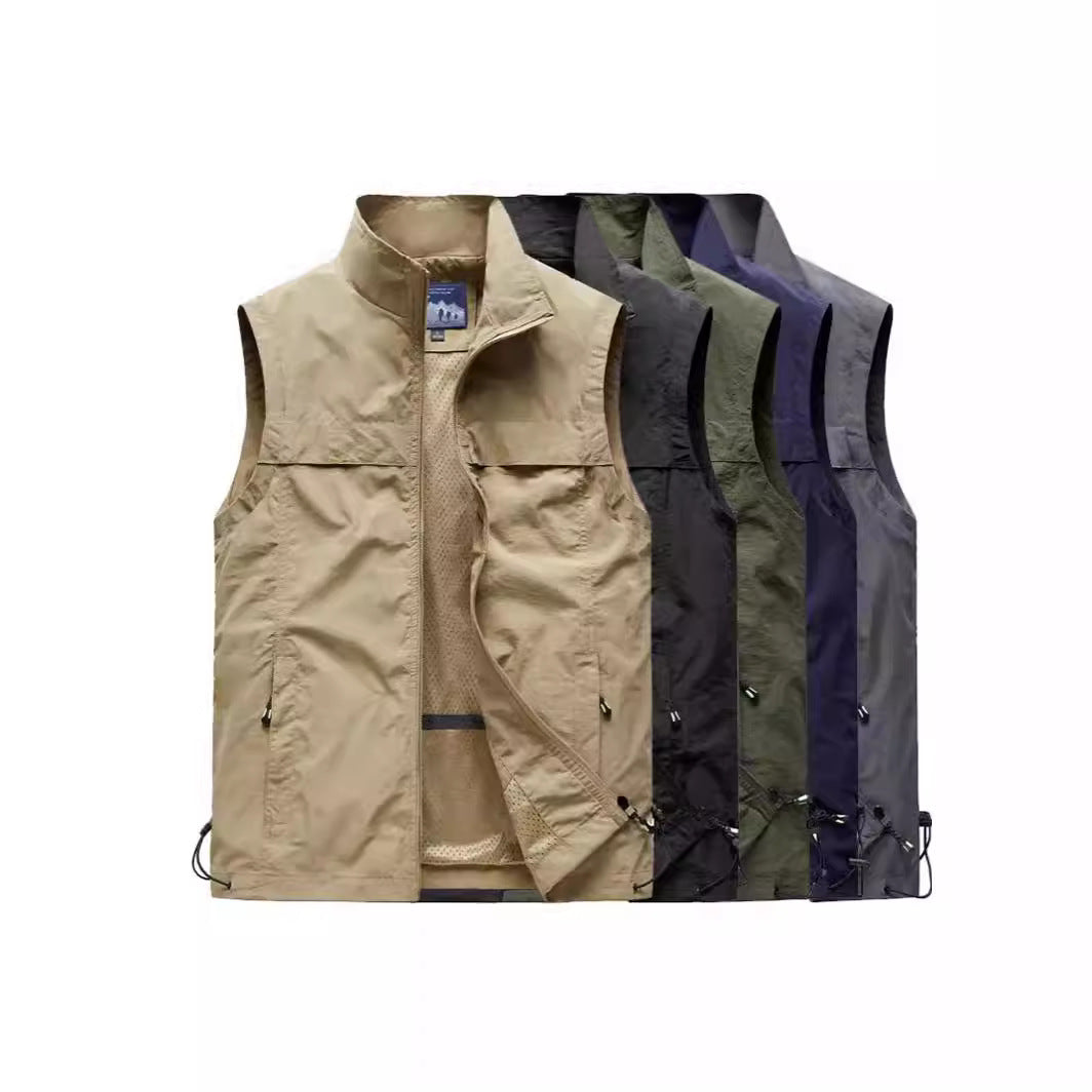 Men's ultra-lightweight packable travel utility vest with mesh inner lining, stand-up collar and drawstring hem Mune Fashion