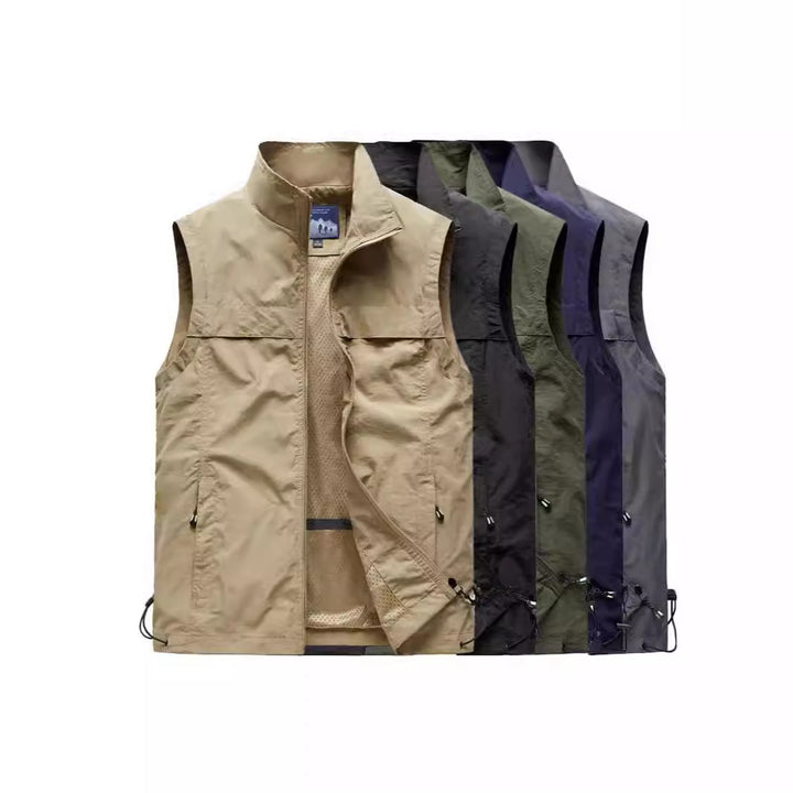 Men's Ultralight Outdoor Utility Vest with Mesh Lining, Windproof Collar and Drawstring Mune Fashion