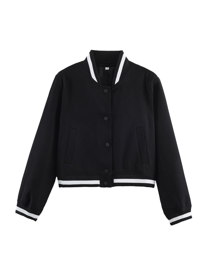 Women's varsity bomber jacket in cropped boxy cut with striped ribbed cuffs Mune Fashion