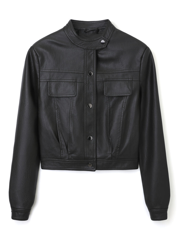 Women's Stylish Short Leather Jacket Mune Fashion