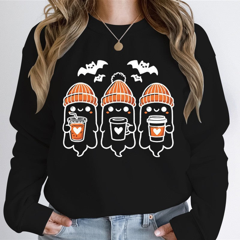 Women's cozy Halloween graphic sweater with cute ghost motifs, round neck and soft cotton blend Mune Fashion