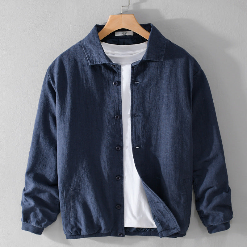 Men's Lightweight Linen Shirt Jacket with Button Placket and Relaxed Fit Mune Fashion