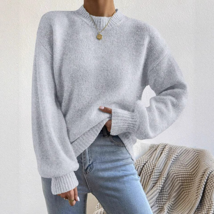 Women’s Oversized Fine Knit Sweater with Suggested Mohair Effect and Extended Ribbed Cuffs Mune Fashion