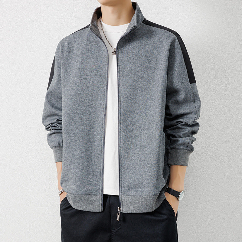 Men's Lightweight Zip Training Jacket in Minimal Style with Stand-Up Collar and Contrast Piping Mune Fashion