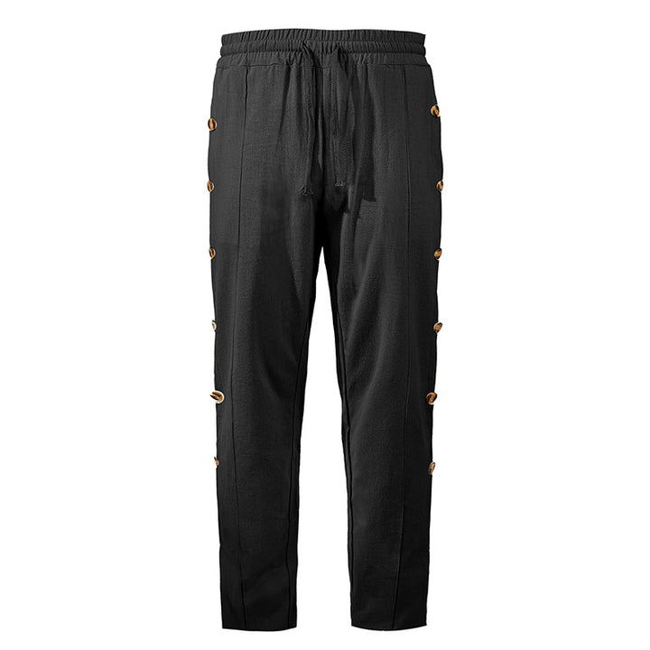 Men's Relaxed-Fit Casual Pants with Side Decorative Button Plackets, Elastic Waistband and Drawstring Mune Fashion