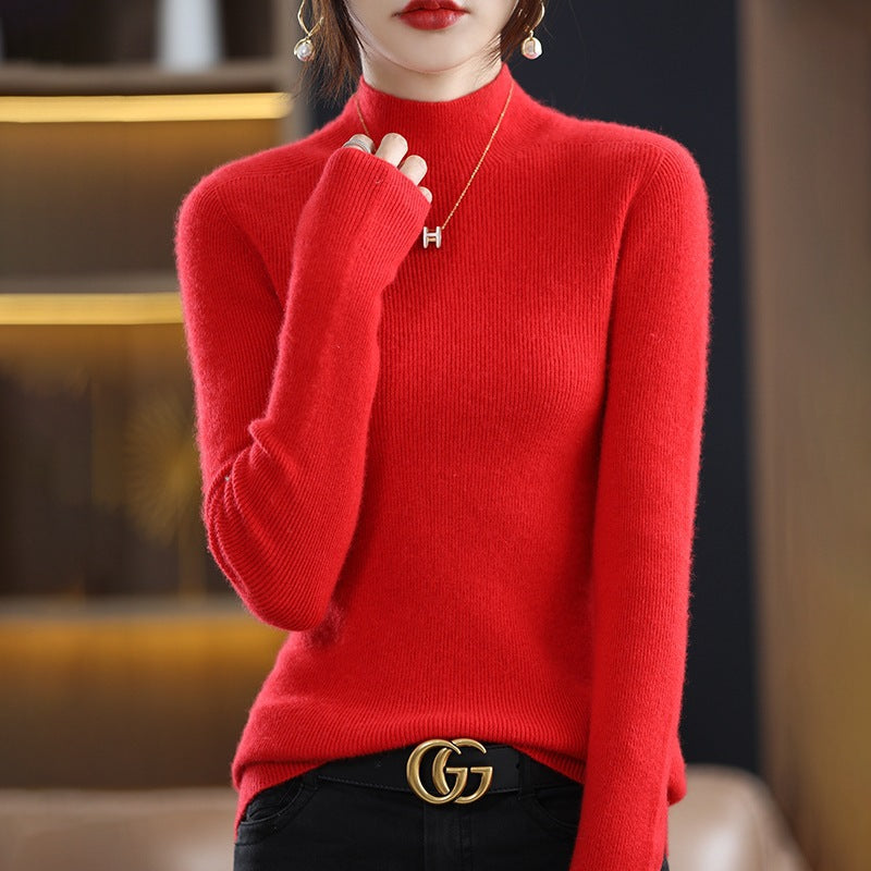 Women's Slim Short Roll Neck Sweater in Cozy Cashmere Look with Fine Rib Structure Mune Fashion