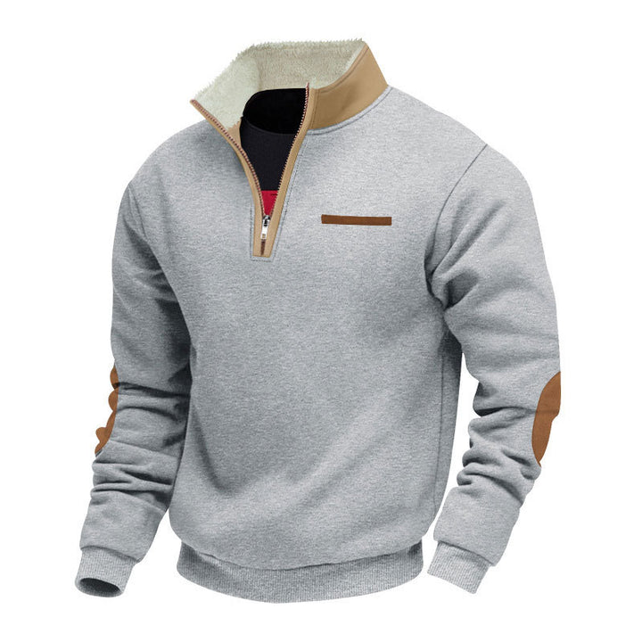 Men's half-zip troyer with teddy fleece collar and leather elbow patches Mune Fashion
