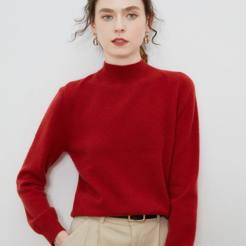 Women's soft fine-knit mock neck pullover with angora look and casual silhouette Mune Fashion