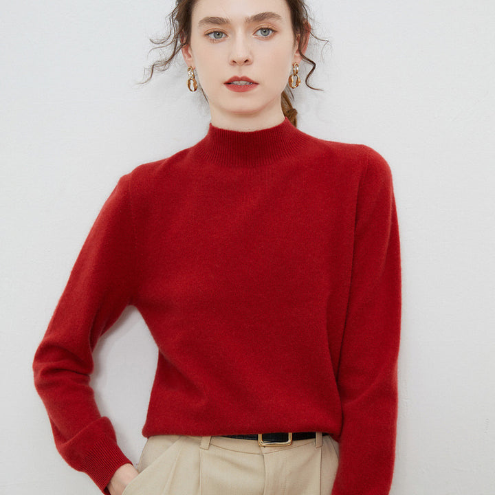 Women's soft fine-knit mock neck pullover with angora look and casual silhouette Mune Fashion
