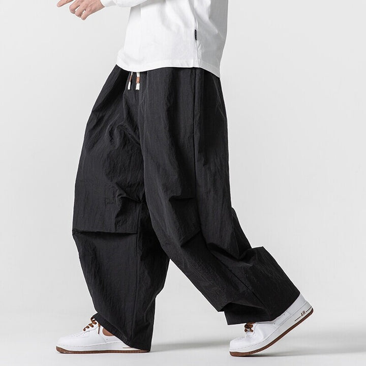 Men's Wide Utility Lounge Pants with Overlapping Pleats and Drawstring Waist Mune Fashion