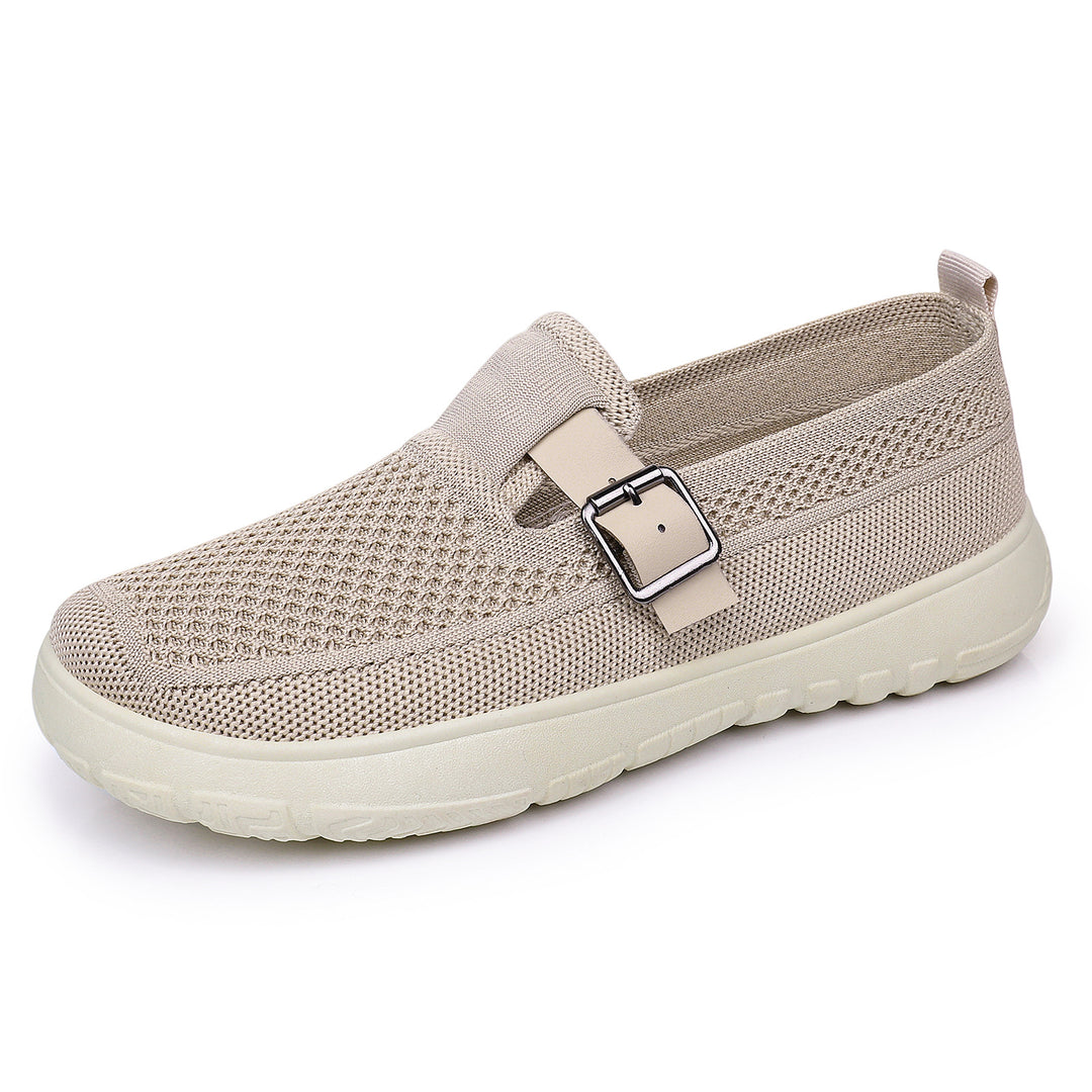 Women's breathable knit slip-on with adjustable metal buckle and cushioned lightweight EVA sole Mune Fashion