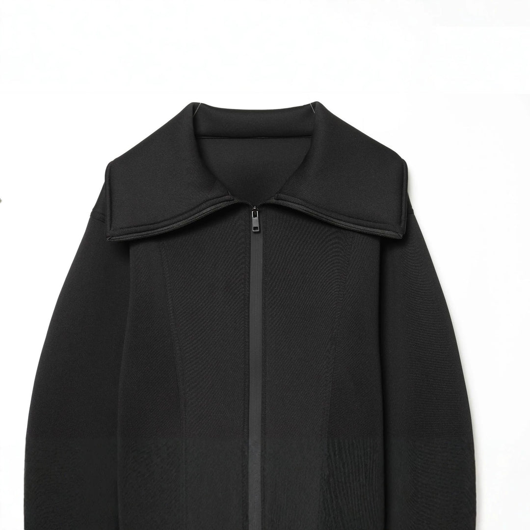 Women's Cropped Structured Jacket in Neoprene Look with Wide Shawl Collar Mune Fashion