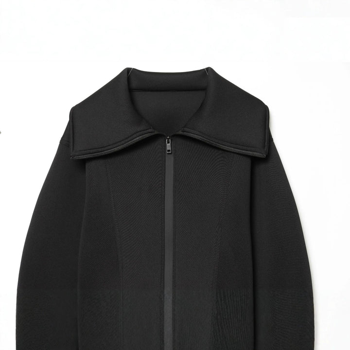 Women's Cropped Structured Jacket in Neoprene Look with Wide Shawl Collar Mune Fashion