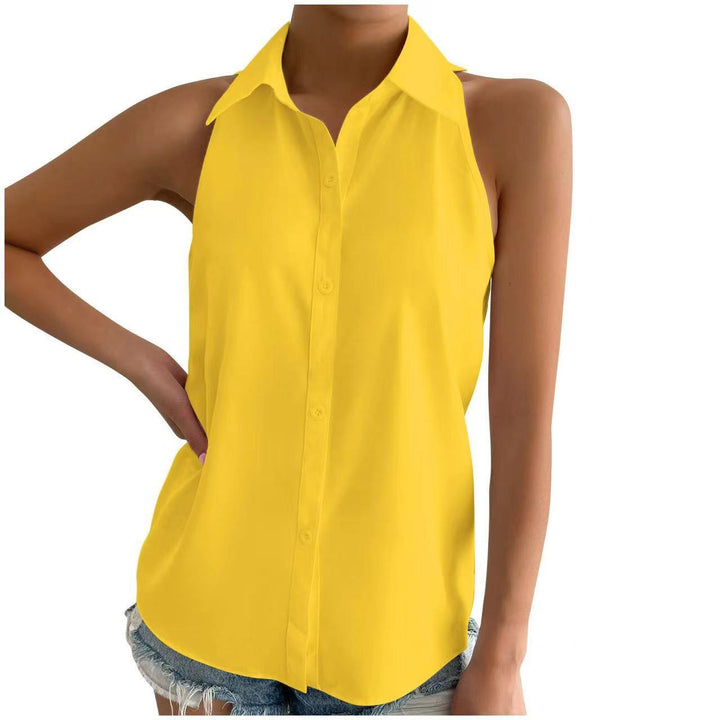 Women's Sleeveless Shirt with Classic Collar and Chic Cut Mune Fashion