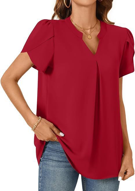 Women's Blouse with Elegant V-Neck Detail and Light Puff Sleeves Mune