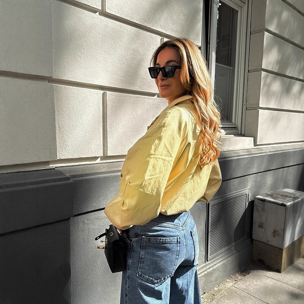 Women's Short Satin Look Bomber Jacket with Zipper, Snap Buttons & Elastic Cuffs Mune Fashion