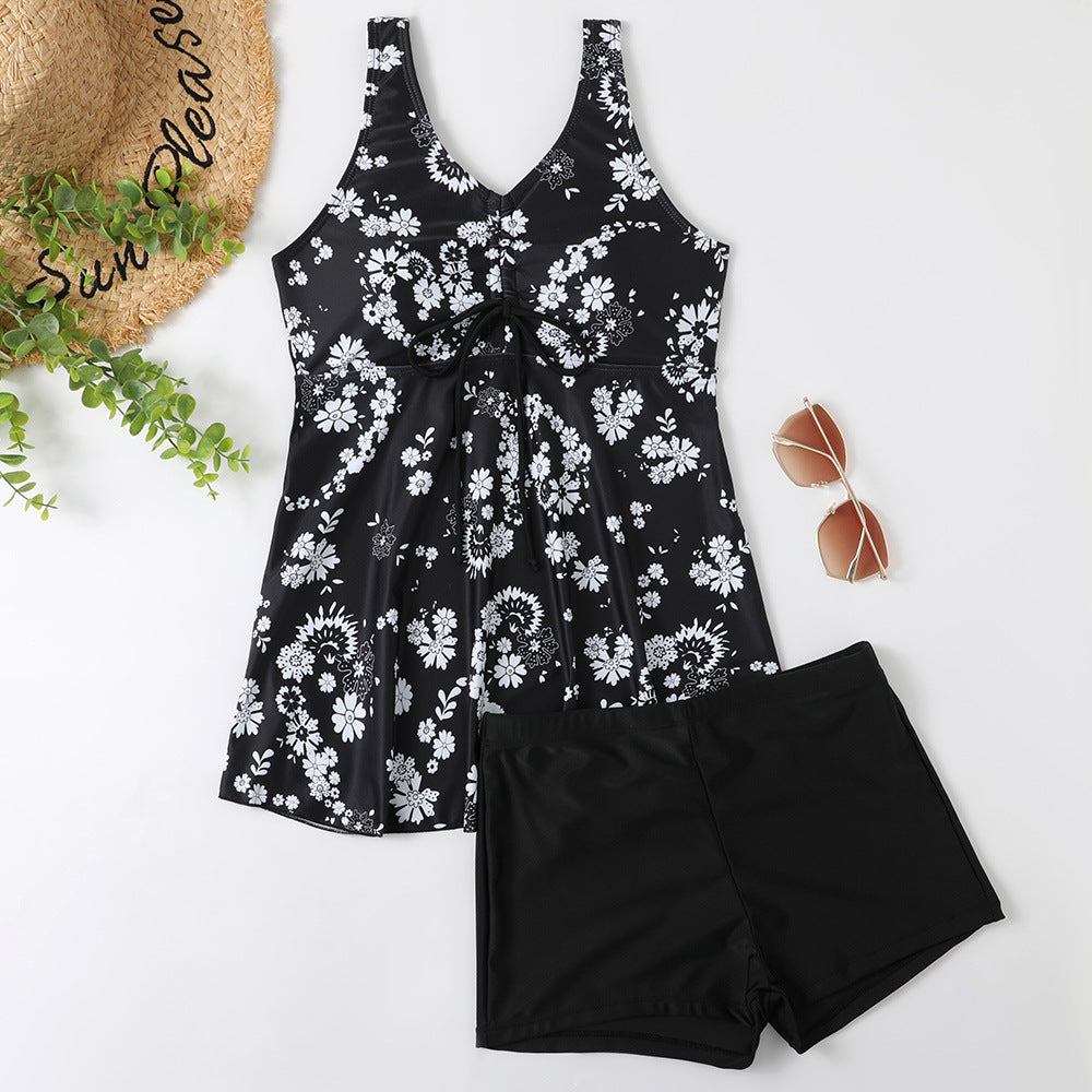 Ladies Tankini Set with Fashionable Floral Print and Ruffles Mune Fashion