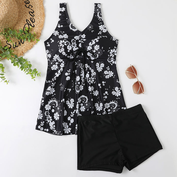 Ladies Tankini Set with Fashionable Floral Print and Ruffles Mune Fashion