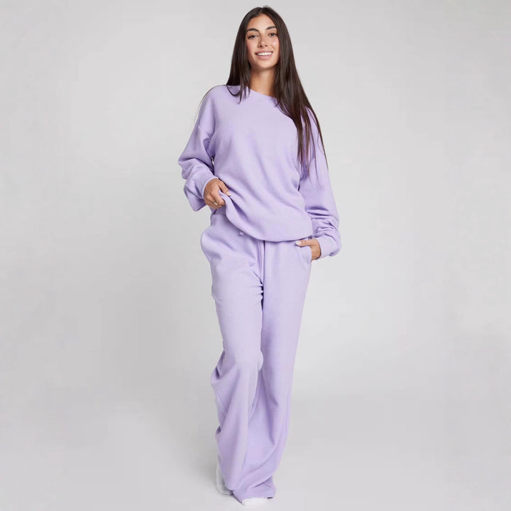 Ladies Waffle Knit Loungewear Set with Oversized Sweater and Drawstring Jogging Pants Mune Fashion
