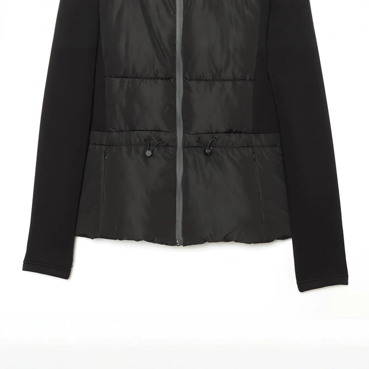 Women's short jacket in a material mix with quilted front, hood, and tailored drawstring Mune Fashion