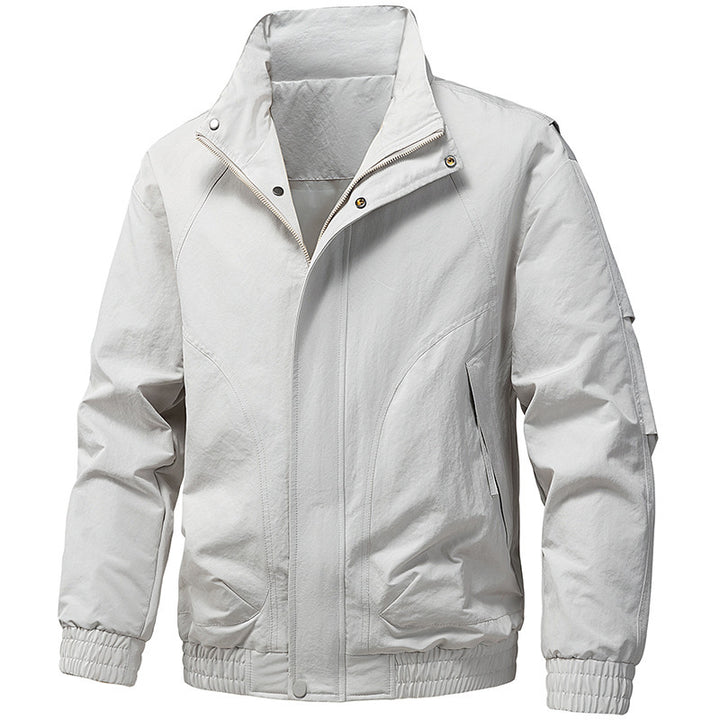 Men's Windproof Utility Bomber Jacket with Stand Collar, Elastic Cuffs, and Concealed Zipper Mune Fashion