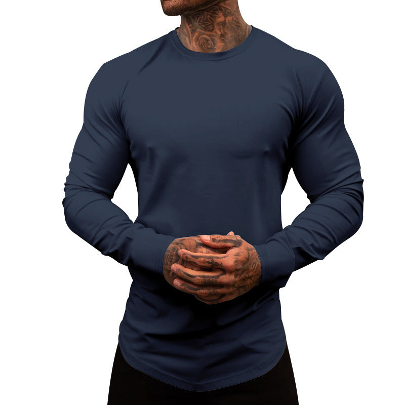 Men's Long-Sleeve Shirt Made Of Soft Stretchy Cotton Blend with Round Neckline Mune