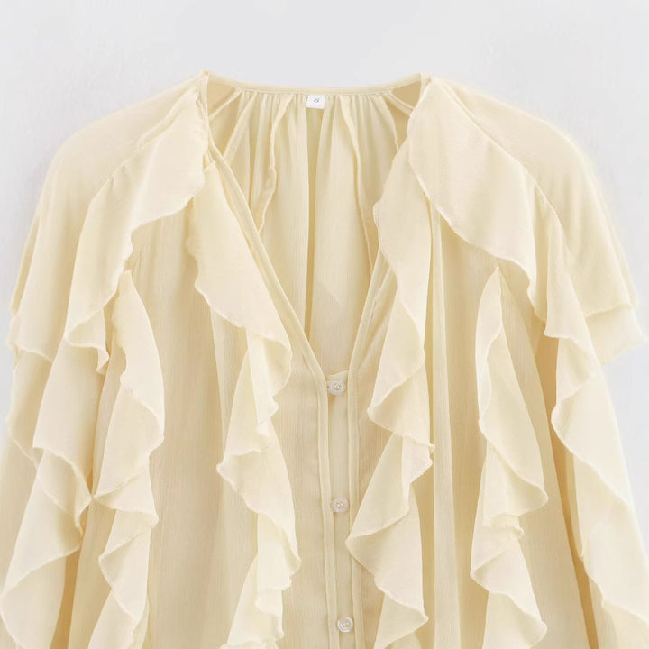 Women's Chiffon Blouse with Ruffles and Balloon Sleeves Mune Fashion