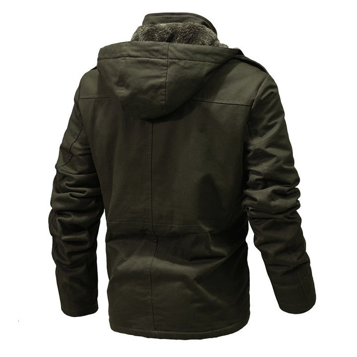Men's Quilted Canvas Parka with Hood, Versatile Pockets and Drawstring