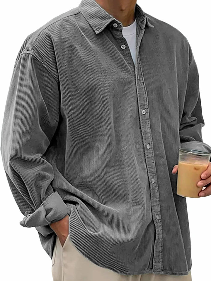Men's long-sleeved oversized cord shirt with collar and continuous button placket Mune Fashion