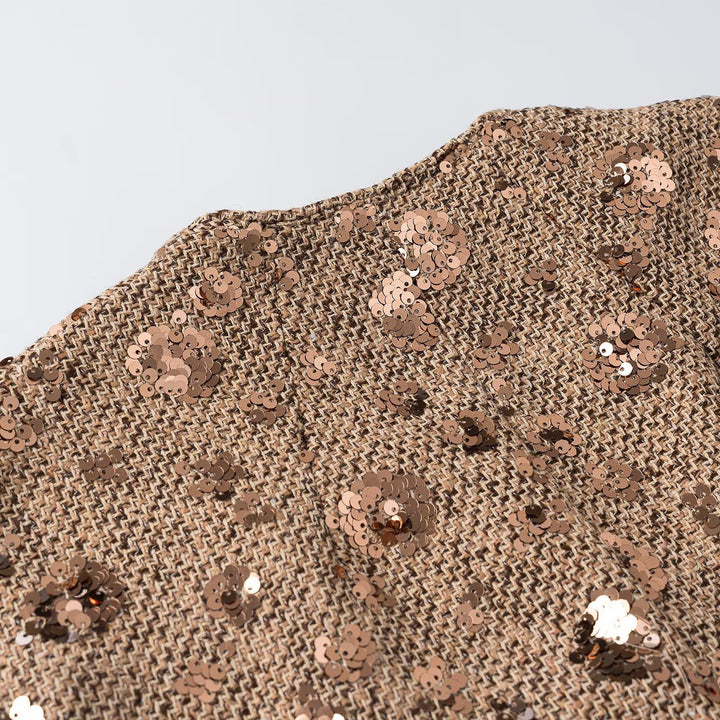 Women's Sleeveless Glitter Tweed Vest with Wrap Look and Sequin Trim Mune Fashion