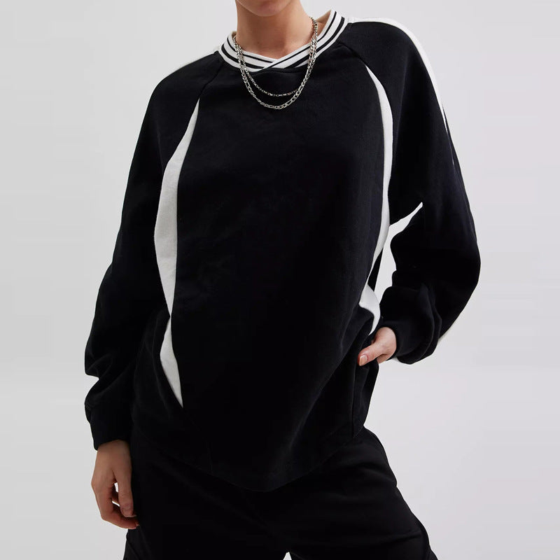 Women Oversize Sweatshirt with Raglan Sleeves and Contrast Stripes Mune Fashion