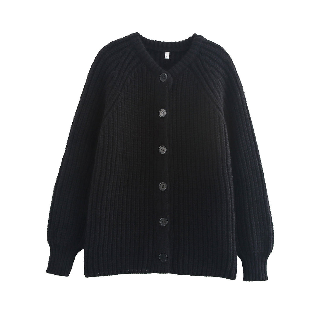Women chunky knitted raglan cardigan with balloon sleeves and full button placket Mune Fashion